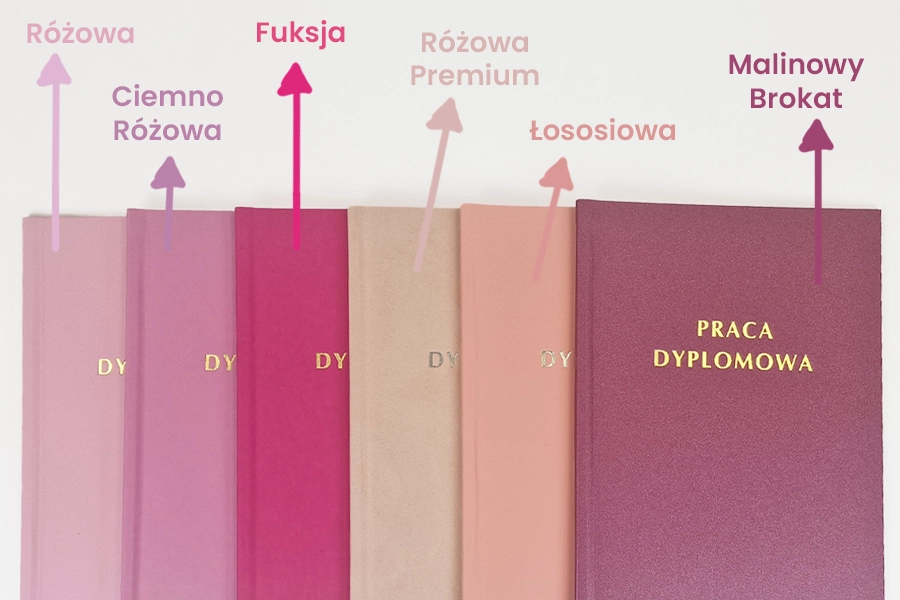 Różowe oprawy Pracy dyplomowej